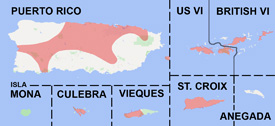 Range map of Eleutherodactylus cochranae